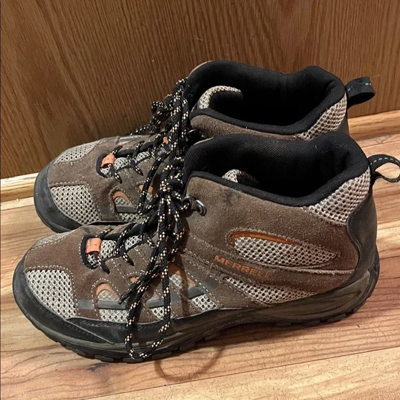 Merrell MOAB Mid hiker 6 youth suede leather walnut brown mesh lace hiking boots