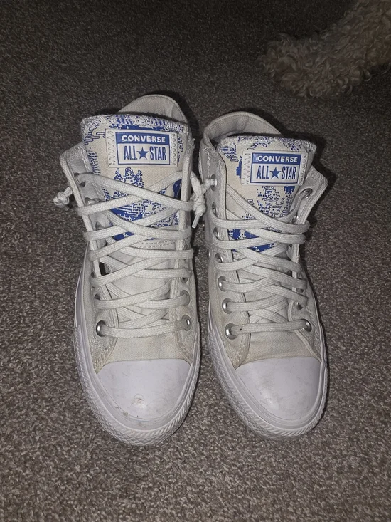 Converse All Star Women's High-Top Sneakers in Off-White with Blue Logo