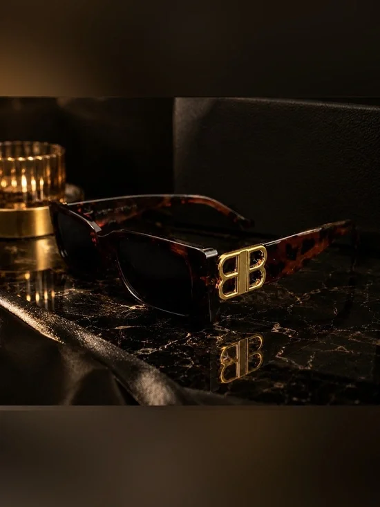 Tortoiseshell BB Logo Sunglasses With Gold Accents