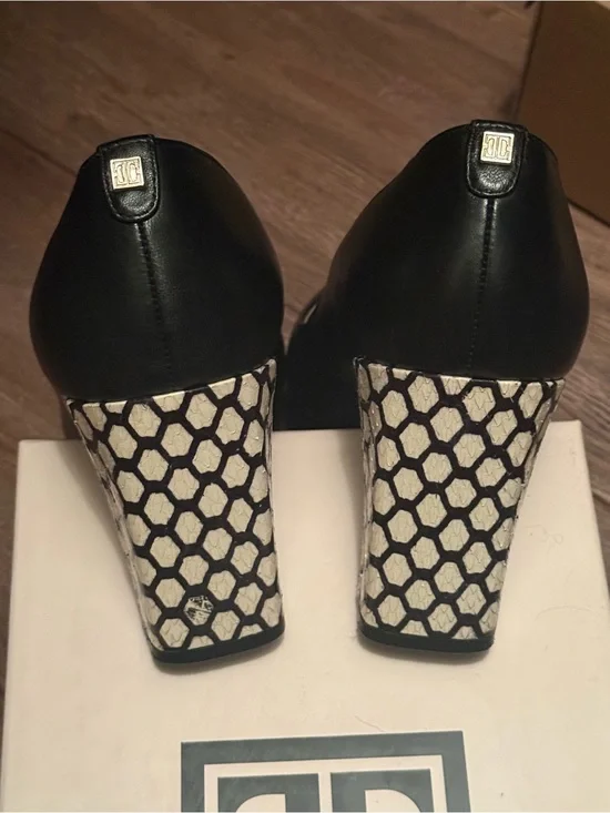 Ivanka Trump Black Pumps with Cream Honeycomb Block Heels