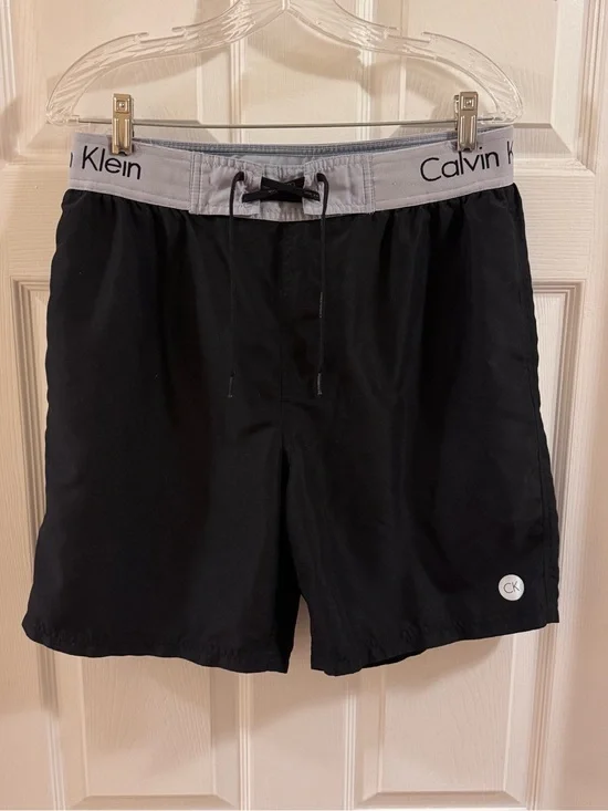 Calvin Klein Black Swim Trunks with Gray Waistband