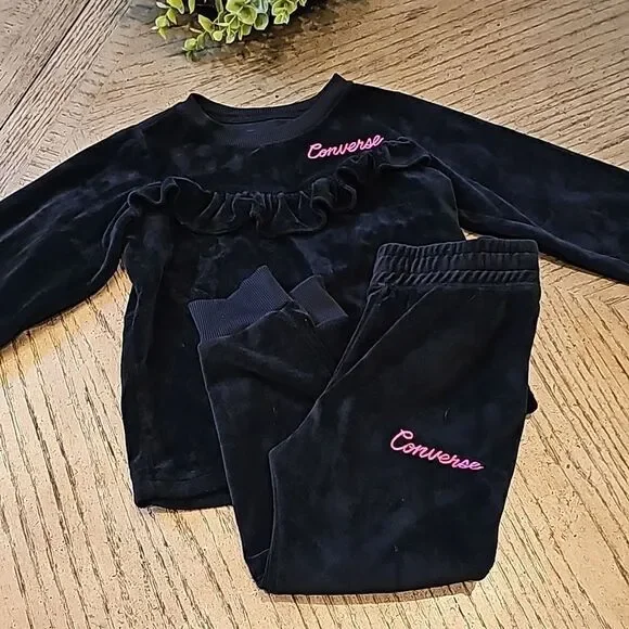Black velvet jogger set XS size 4 Converse