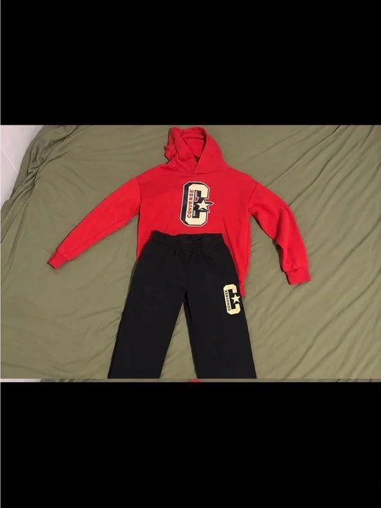 Converse Kids Red Hoodie and Black Jogger Matching Set
