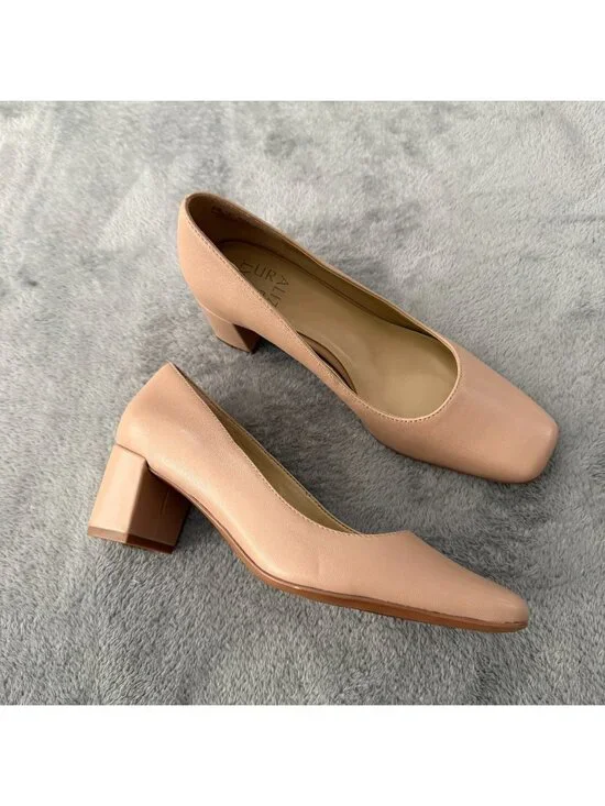 Naturalizer Karima Nude Square Toe Block Heel Shoes Womens 6.5 Leather Beige