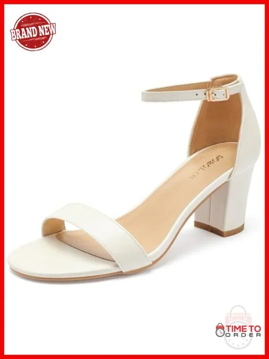 Women's Heeled Sandals Open Toe Ankle Strap 2.5-Inch Chunky Heel Faux Leather