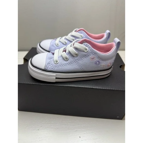 Converse All Star Infant Floral Embroidered Canvas Sneakers Lavender Pink Size 7