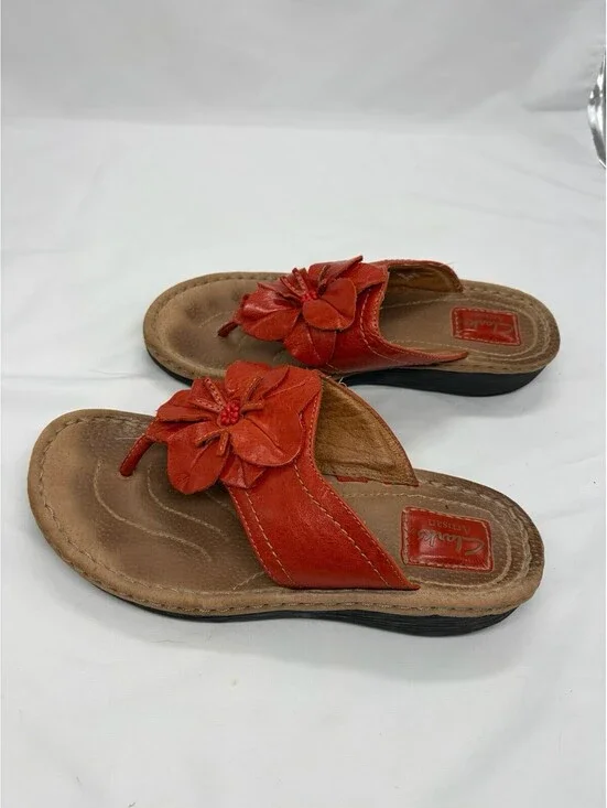 CLARKS ARTISAN Orange Flower Clogs Sandals High Heels Womens Shoes Sz 8.5