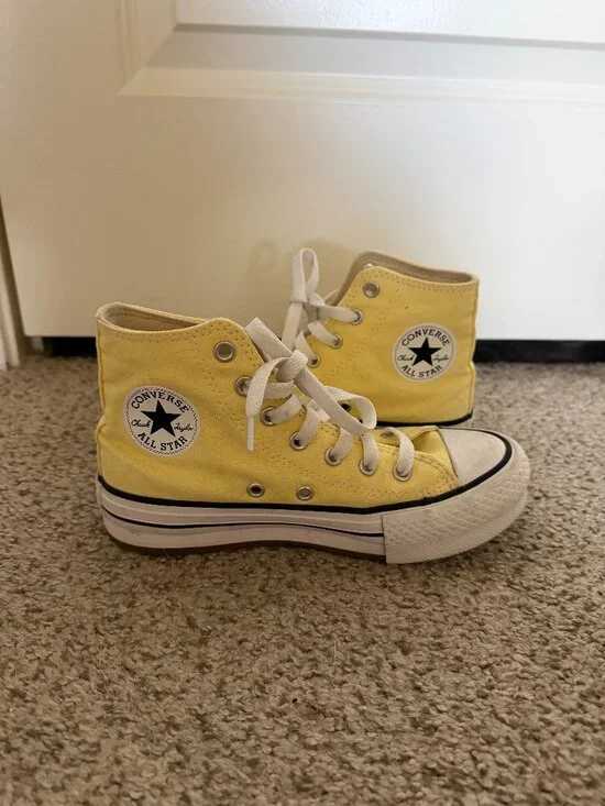 Butter Yellow Platform High Top Converse- Size 2