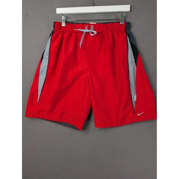 Nike Mens Red Gray Swim Trunks Board Shorts NESS6350 Size‎ Large