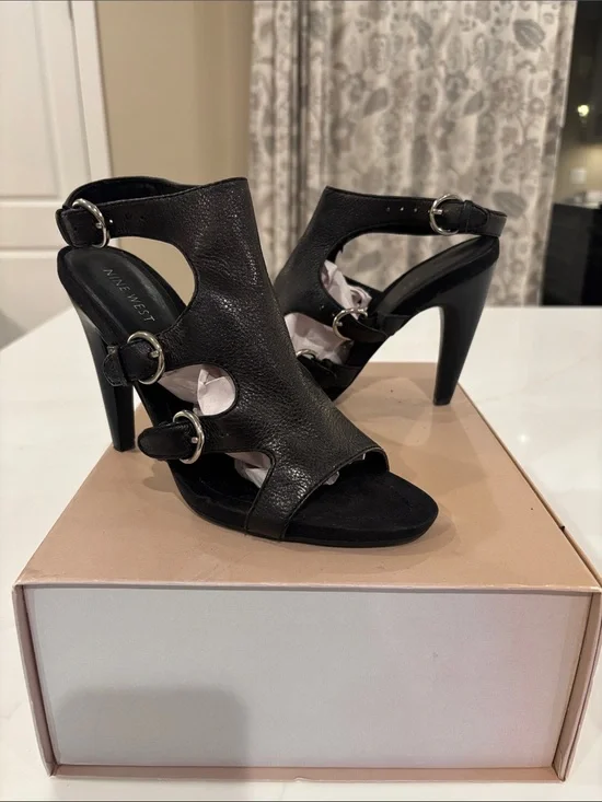 Nine West Black Open-Toe Buckle High Heels
