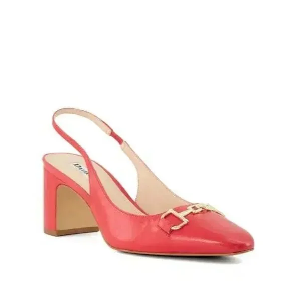 Dune London Red Leather Shoes Slingback Horsebit Pumps SZ 7.5 NEW