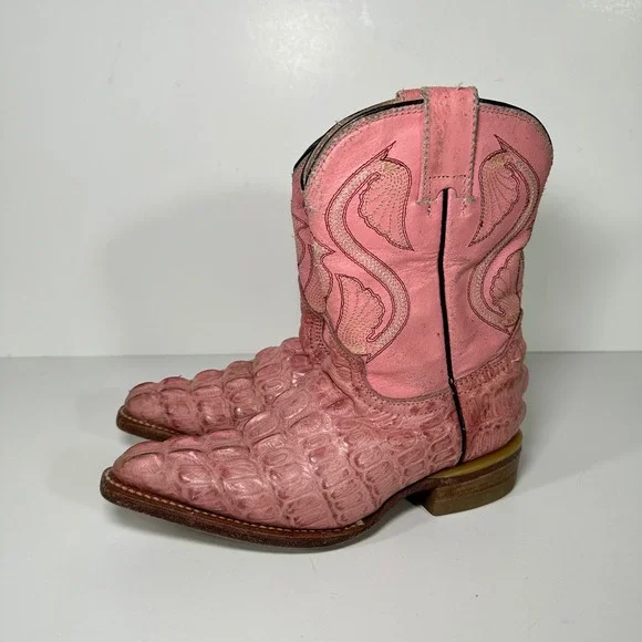 Montenegro Kids Pink Alligator Embossed‎ Leather Western Cowboy Boots Size 17.5