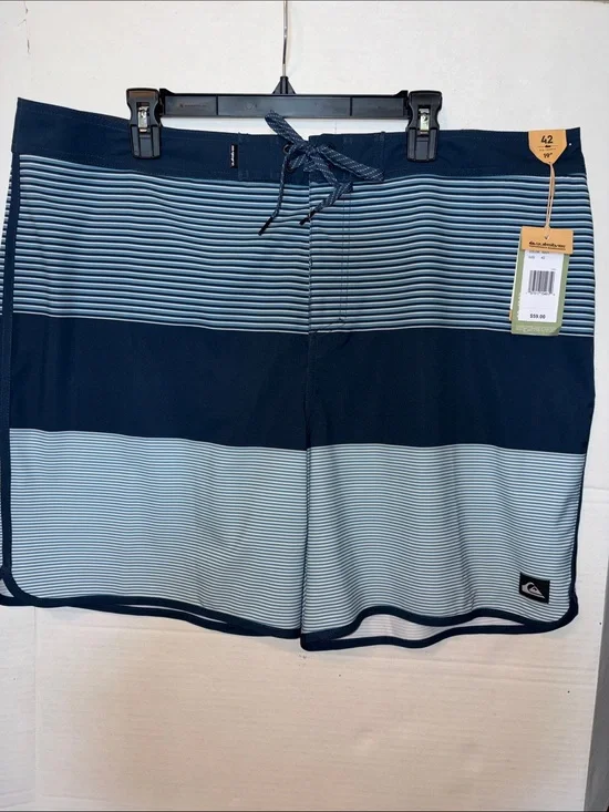 Quiksilver Men’s Navy and Light Blue Striped Boardshorts