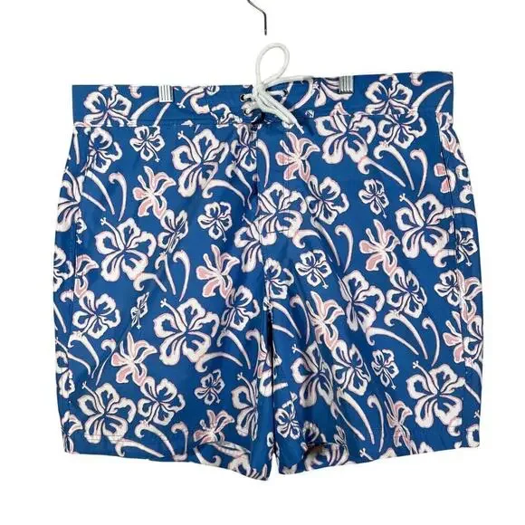 Brooks Brothers Hawaiian Swim Trunks Size Medium 6.5” Inseam Floral Blue Pink