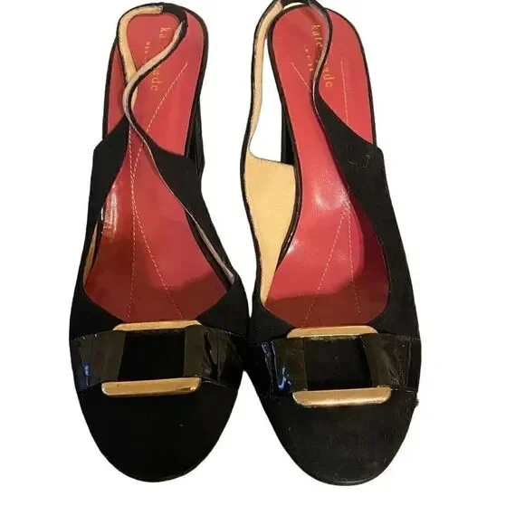Kate Spade black patent leather heeled shoes size 10 made in Italy