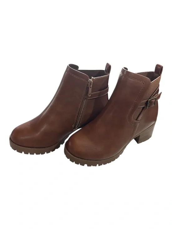 girls Brown Buckle Ankle Booties with Side Zip