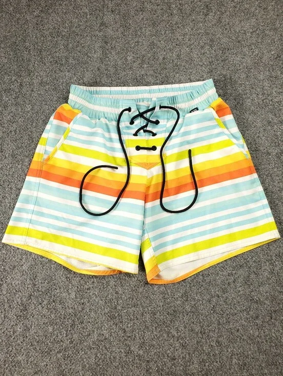 TomboyX Swim 7 Inch Shorts Size XS Unisex Mid Rise Spandex Rainbow Pride Stripe
