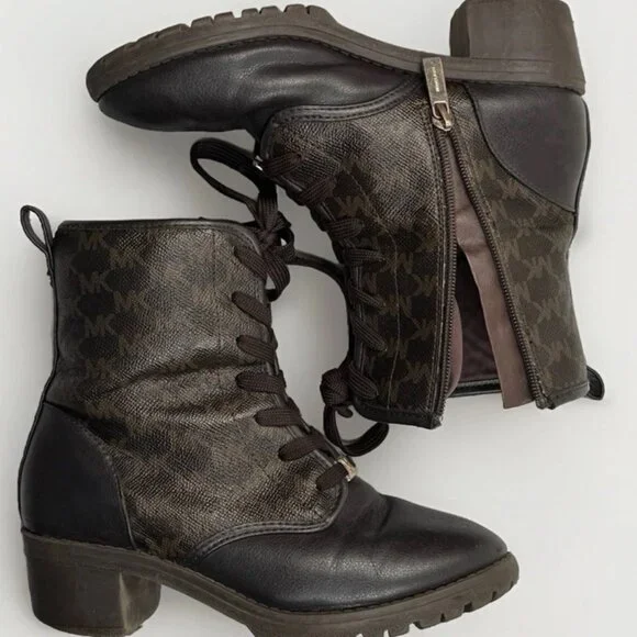 (GIRL’S 4) Michael Kors Dark & Light Brown Mid-Calf Logo-Patterned Boots