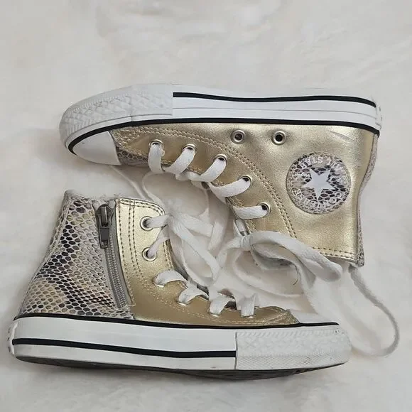 Converse Chuck Taylor All Star Kids High Tops Metallic Gold & Snake Print Size 1