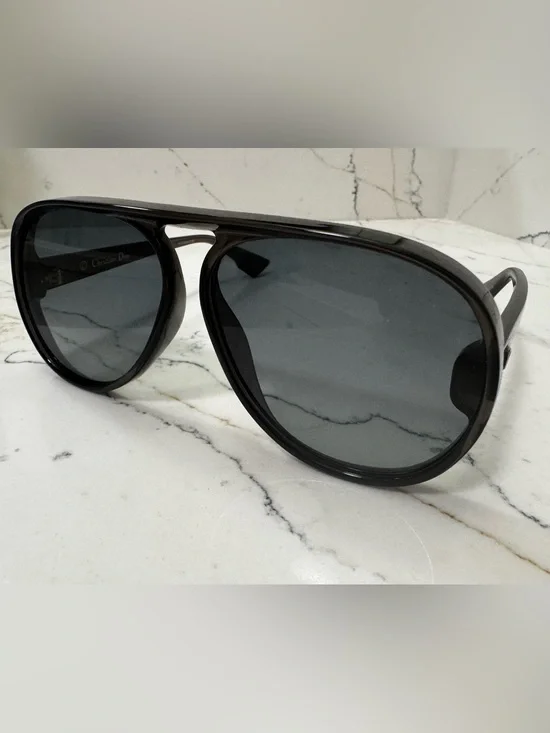 Christian Dior Lia Black Aviator Sunglasses with Gray Lenses