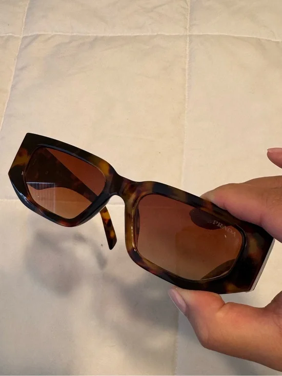 Prada Tortoise Shell Rectangular Brown Lens Sunglasses