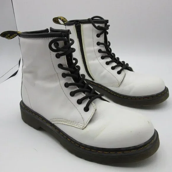 Dr. Martens Boots White 1460 Leather Lace Up Side Zip Punk Winter Kids 4 EU 36