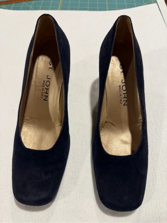 St. John Navy Suede Square-Toe Women's Pumps