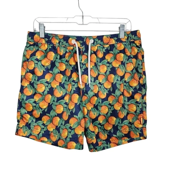 Vibrant Orange and Green Pineapple Swim Trunks
