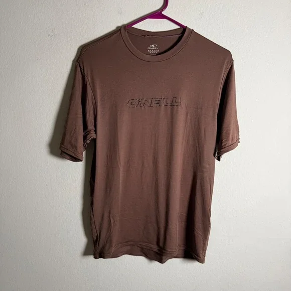 Oneill Mens Brown Short Sleeve Rash Guard Swim Shirt‎ Medium RN77131 Logo