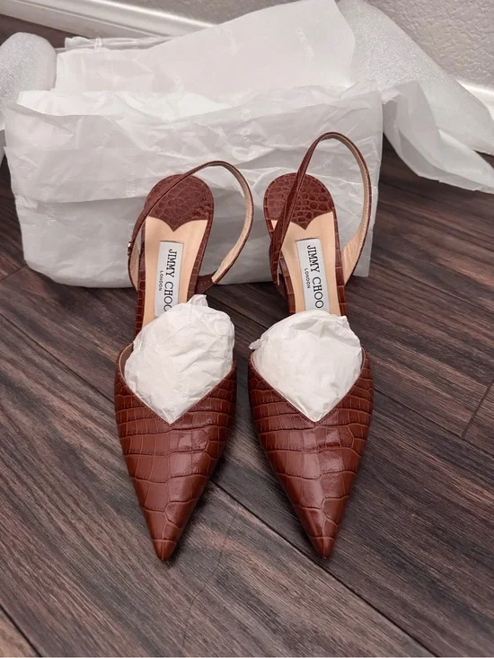 Jimmy Choo Thandi 85 Croc-Embossed Pointed Slingback