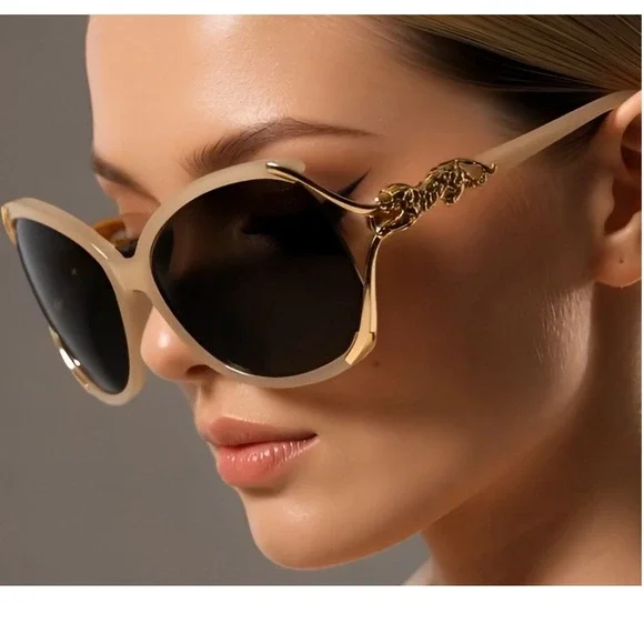 Womens Oversized Cat Eye‎ Sunglasses Leopard Embellished Designer Fashion Trendy