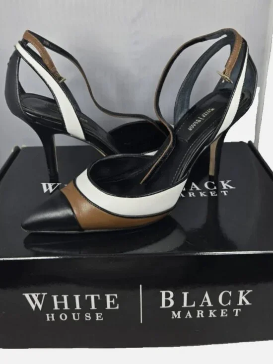White House Black Market Colorblock Augustina Pointed Toe Heels 7.5 in Box