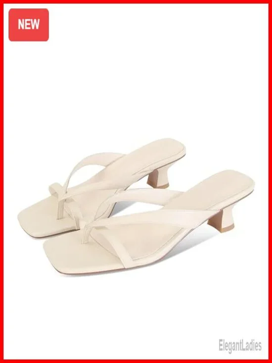 Kitten Heel Sandals Vegan Leather Strappy Mule Flip Flop Open Toe Slides