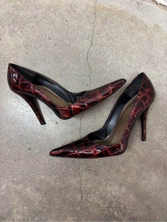St. John Croc Patent Pointed-Toe Stiletto Pumps