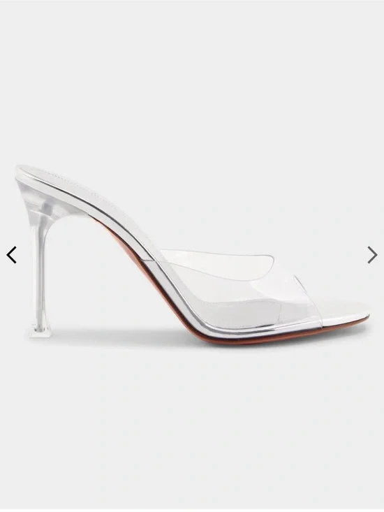 Amina Muaddi Alexa Glass Slipper 95 Clear PVC White Pointed Toe Heels 38