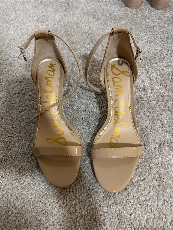Sam Edelman Beige Nude Patent Ankle Strap Heels