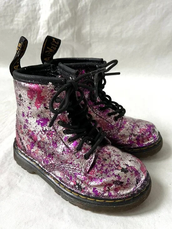 Dr Martens Boots 1460 T metallic purple pink leather toddler baby size 7 zip up