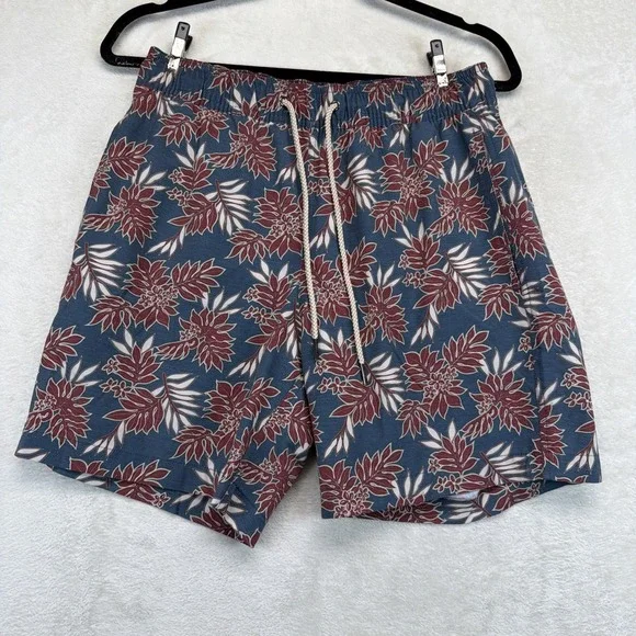 Fair Harbor Mens Swim Trunks M Blue Burgundy Floral Lined Board Shorts