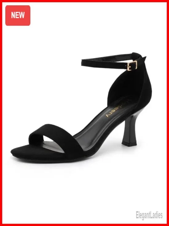 Kitten Heels Open Toe Ankle Strap Faux Leather Sandals 2.7 Inch Comfortable