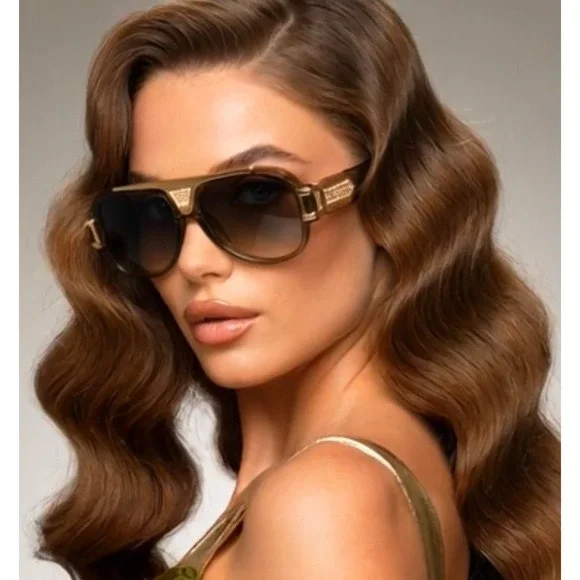 Womens‎ Oversized Navigator Sunglasses Olive Green Gold Gradient Lens Retro Glam