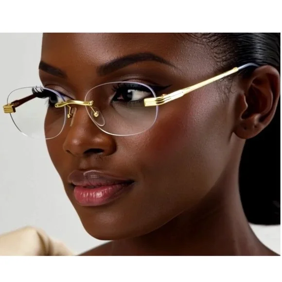 Rimless Women Glasses Gold‎ Frame Oval Clear Lens Lightweight Eyeglasses Female