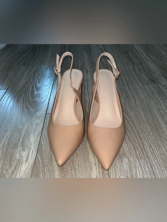 Classic Pointed Slingback Pumps in Nude