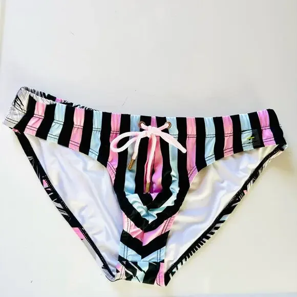 MENS ALONG Black Pink Blue Stripe Grey Floral Print Swim Bikini Brief Speedo S