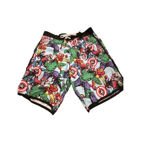 Marvel Comics Avengers Board Shorts Mens Blue All Over Print Swim Trunks 32