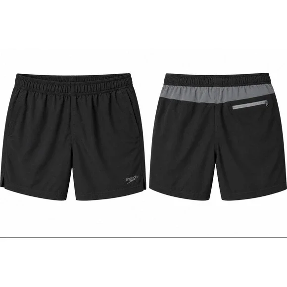 Speedo Swim Trunks Men's Small Black Zipper Pocket Quick Dry Board Shorts