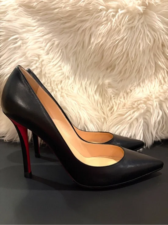 Christian Louboutin Black Leather Pointed-Toe Stiletto Pumps with Red Soles