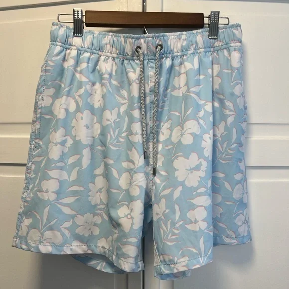 Vintage Summer Floral Print Swim Shorts Size Mens Large Color Blue, Whit…