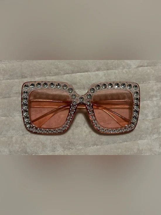 Crystal-Embellished Oversized Women's Sunglasses - Pink