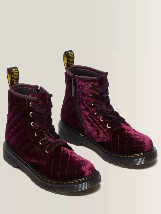 DR. MARTENS JUNIOR 1460 CHERRY - RED VELVET LACE-UP BOOTS size 13