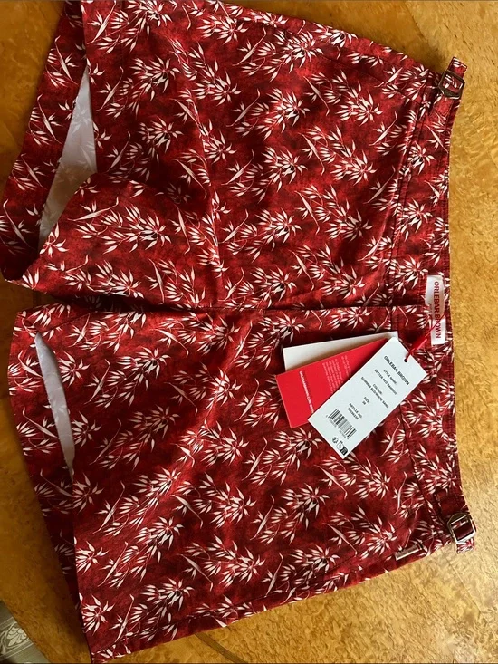 Orlebar Brown Red Floral Buckle-Waist Bermuda Shorts